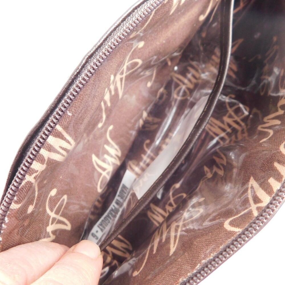 American West Hand Tooled Leather Cow Print Small Travel Cosmetic Zip Up Bag - Picture 11 of 14